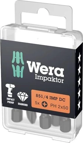Wera 851/4 IMP DC Impaktor Kreuzschlitz Bit 1/4", PH3x50mm, 1 Stück