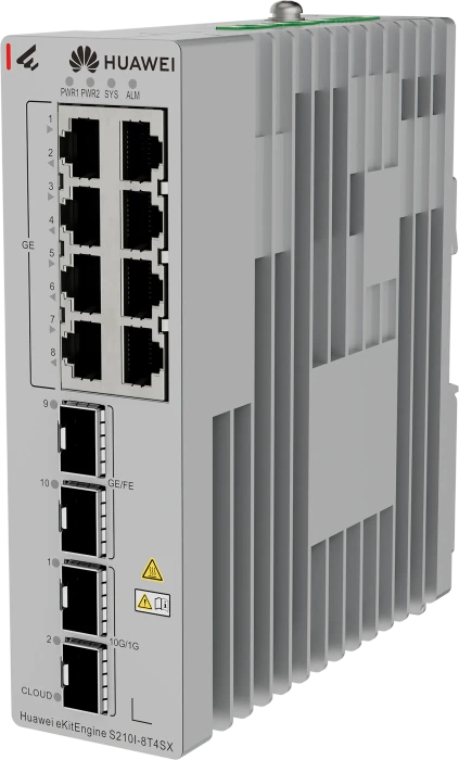 Huawei eKit SME Network eKitEngine S210I Series Industrial Railmount Gigabit Switch, 8x RJ-45, 2x SFP+, 2x SFP