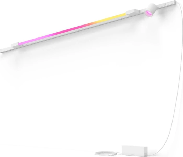 Philips Hue White and Color Ambiance Basis Perifo Schienensystem für die Wand gerade mit 1 Spots & 1 Gradient Light Tube groß weiß