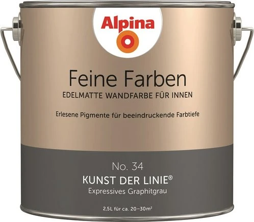 Alpina Farben Feine Farben No. 34 Kunst derlinie innen expressives graphitgrau edelmatt grau, 2.5l