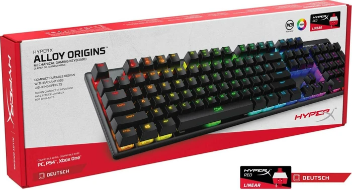 HP HyperX Alloy Origins, LEDs RGB, HyperX RED, USB, DE