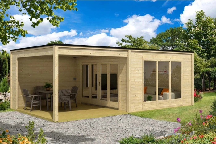 Alpholz Gartenhaus Design Cubus-Plus-40 680x380cm natur
