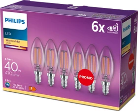 Philips Classic LEDcandle Kerze ND E14 4.3-40W/827 B35 CL, 6 Stück