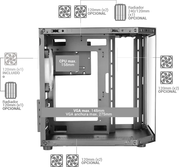 Mars Gaming MC-3TLITE White, Glasfenster