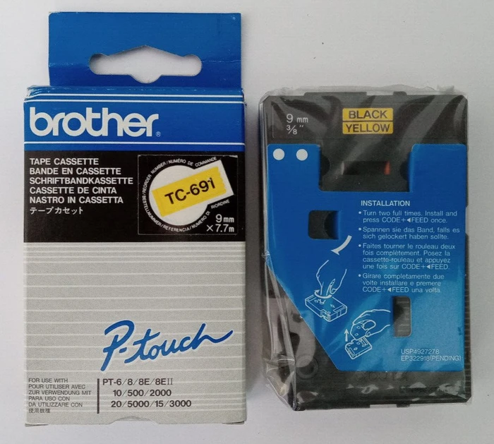 Brother TC-691 Beschriftungsband, 9mm, schwarz/gelb