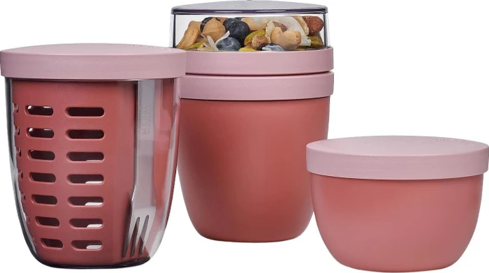 Mepal Ellipse Lunch, Snack und Fruitpot Aufbewahrungsbehälter-Set vivid mauve, 3-tlg.