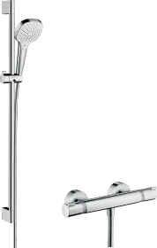 Hansgrohe Croma Select E Brausesystem Aufputz Vario mit Ecostat Comfort Thermostat und Brausestange 90cm chrom/weiß