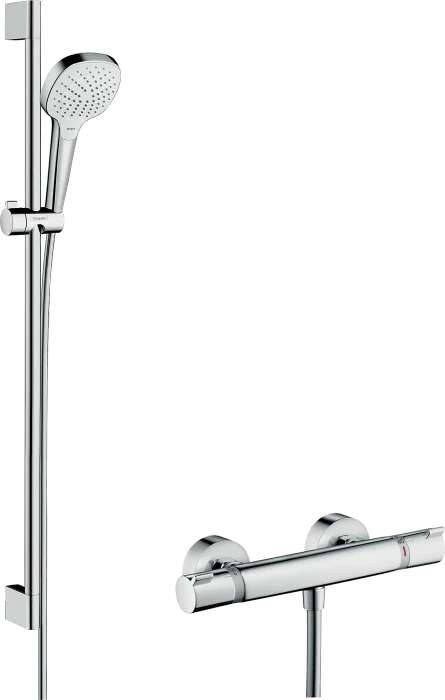Hansgrohe Croma Select E Brausesystem Aufputz Vario mit Ecostat Comfort Thermostat und Brausestange 90cm chrom/weiß
