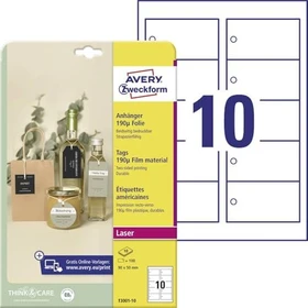Avery-Zweckform Folienanhänger mit Öse und Fäden, 90x50mm, wetterfest, weiß, 10 Blatt (100 Stück)
