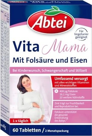 Abtei Vita Mama mit Folsäure und Eisen Tabletten, 60 Stück
