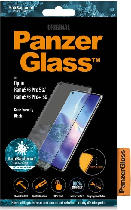 PanzerGlass Curved Edges Case Friendly AntiBacterial für Oppo Reno 5 Pro schwarz