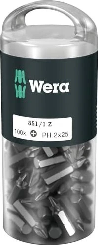 Wera DIY 851/1 Z Kreuzschlitz Bit 1/4", PH2x25mm, 100 Stück