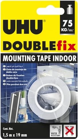 UHU Doublefix Montageband Indoor weiß, Klebeband, 19mm/1.5m