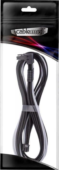 CableMod C-Series Pro ModMesh, 12V-2x6 Kabel, StealthSense, Corsair Type 5, 16-Pin PCIe Stecker auf 16-Pin PCIe 5.1 12V-2x6 Stecker, Adapterkabel, 90°, schwarz/weiß, 65cm