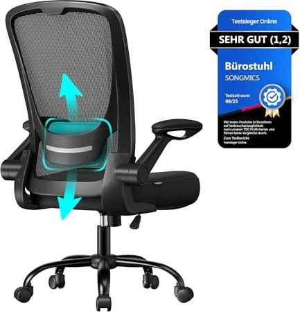 Songmics Bürostuhl mit klappbaren Armlehnen, schwarz