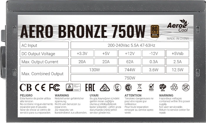 AeroCool Aero Bronze 750W, ATX 2.52