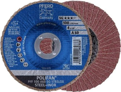 Pferd PFF 100 A 60 SG STEELOX/16.0 POLIFAN Fächerschleifscheibe K60, 100x16mm, 10 Stück