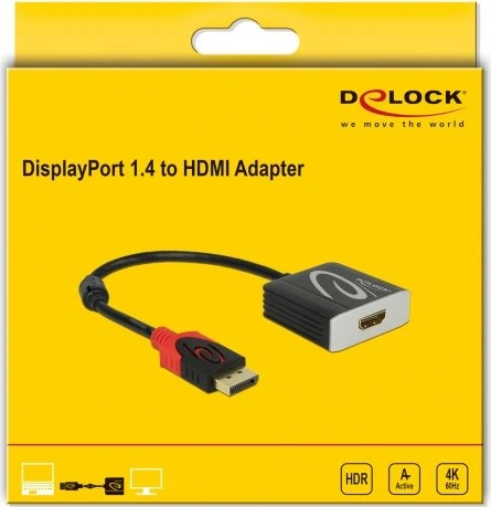 DeLOCK aktives DisplayPort 1.4/HDMI Adapterkabel 4K 60Hz HDR schwarz, 0.2m