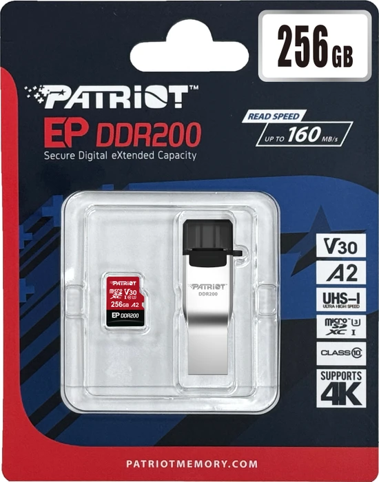 Patriot EP Series DDR200 R160/W120 256GB, UHS-I U3, A2, Class 10