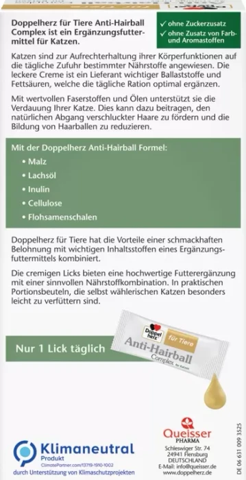 Doppelherz Anti-Hairball Complex für Katzen, Anti-Hairball Malzpaste, 25 Portionsbeutel, 250g