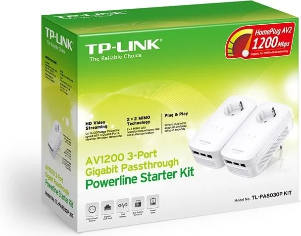 TP-Link Powerline AV1300 Passthrough Starter Kit, HomePlug AV2, 3x RJ-45, 2er-Pack