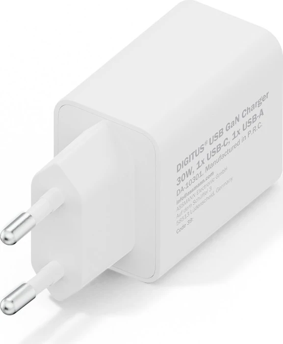 Digitus USB GaN Charger 1x USB-C 1x USB-A 30W weiß