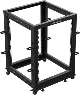 Lanberg Open Rack Series 19" Open Frame Rack 15HE, 4-Pfosten, mit Rollen, Flat Pack, tiefenverstellbar, 576-1033mm, RAL 9004, 657mm tief