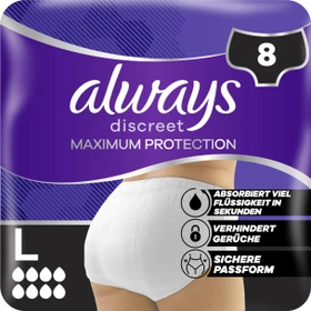 Always Discreet Max Protection Pants Inkontinenz Schutzhose Größe L, 8 Stück