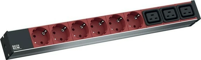 Bachmann 19" IT PDU Basic, 1HE, 9-fach, 230V, schwarz/rot, 2m