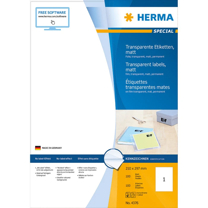 Herma Folienetiketten, A4, wetterfest, transparent, matt, 100 Blatt (100 Etiketten)