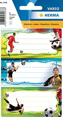 Herma Buchetiketten Fußball, 76x35mm, mehrfarbig, 3 Blatt (9 Etiketten)