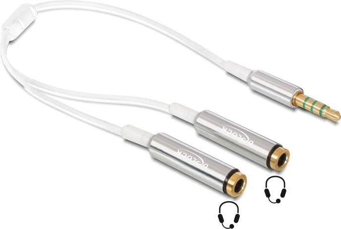 DeLOCK Audio Slippter 4-Pin Klinken Adapter, 3.5mm Stecker auf 2x 3.5mm Buchse, 25cm, weiß