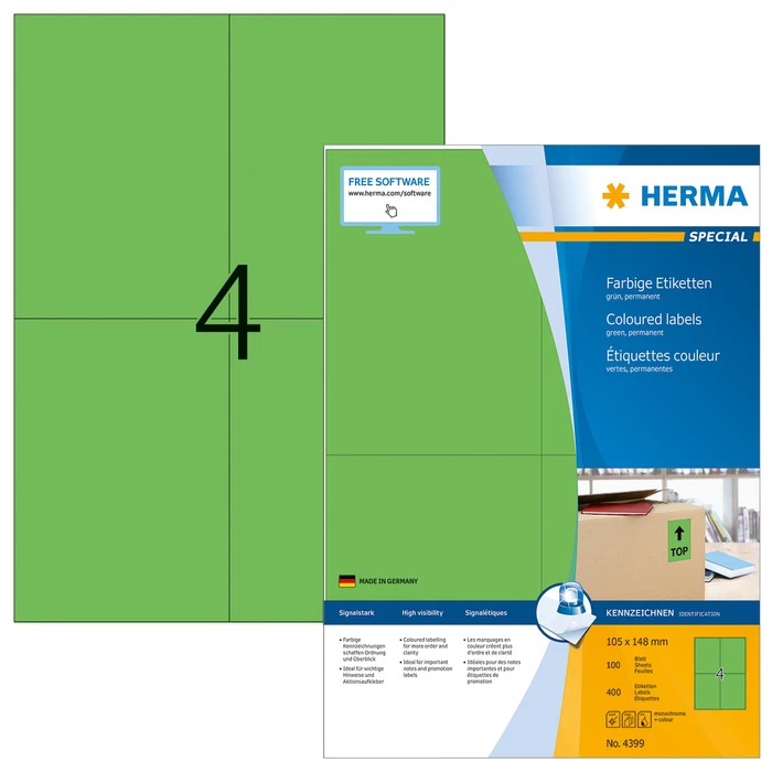 Herma Etiketten, A6, grün, 100 Blatt (400 Etiketten)