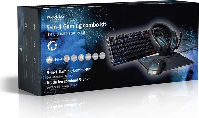 Nedis 5in1 Gaming Combo Kit, Tastatur, Headset, Maus und Mousepad, USB, US
