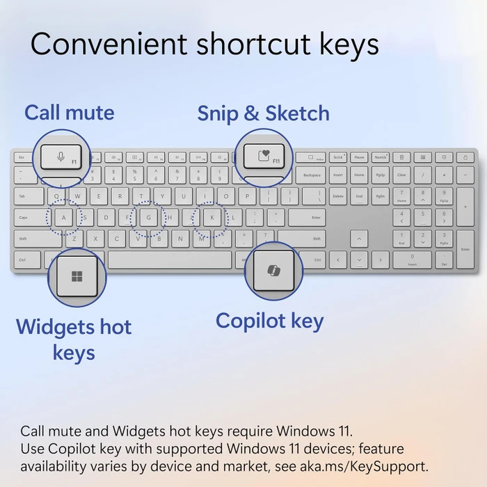 Microsoft Surface Keyboard 2nd Edition, silber/grau, mit Copilot-Taste, Bluetooth, ES