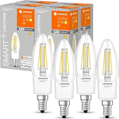 Osram Ledvance SMART+ WiFi Filament Candle B35 40 4W/827 E14, 4 Stück
