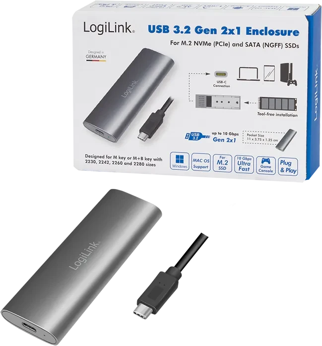 LogiLink externes Gehäuse, M.2 NVMe SSD, USB-C 3.1