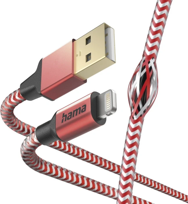 Hama Ladekabel Reflective USB-A/Lightning 1.5m Nylon rot