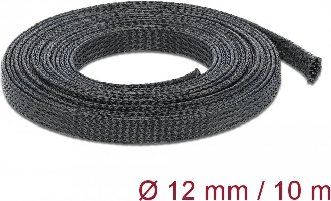 DeLOCK Geflechtschlauch dehnbar, 12mm, 10m, schwarz