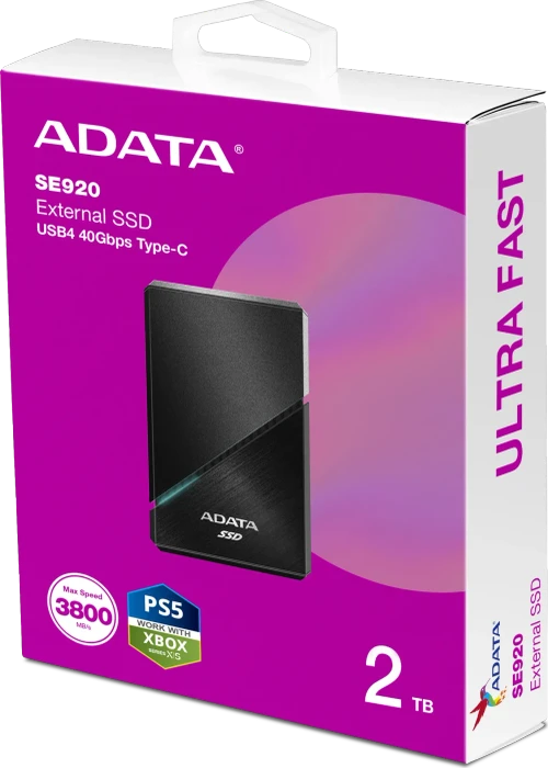 ADATA SE920 External SSD, Black, 1TB, USB4