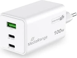 MediaRange 100W GaN Schnellladeadapter 2x USB-C/1x USB-A weiß