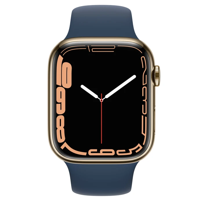 Apple Watch Series 7 (GPS + Cellular) 45mm Edelstahl gold mit Sportarmband abyssblau