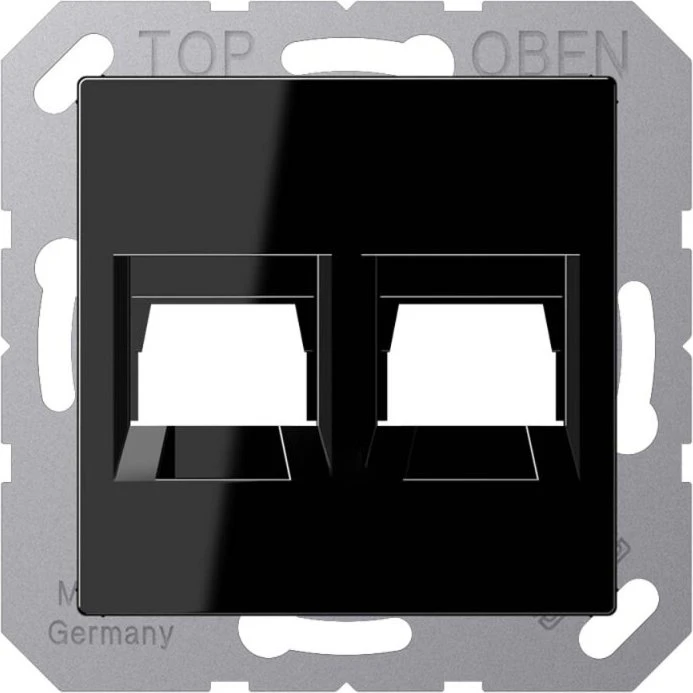 Jung Abdeckung (gerastet) für Modular-Jack-Steckbuchsen, 2fach, UMA-CAT6A, RADIALL, Panduit, Assmann, Thermoplast, Serie A, schwarz
