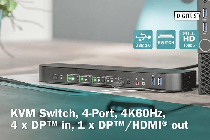 Digitus 4K 60Hz DisplayPort/USB KVM-Switch, 4-port