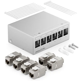 deleyCON Patchpanel Gehäuse für Keystone Module, 1HE, inkl. RJ-45 Cat6a Module, 6-Port, 1HE