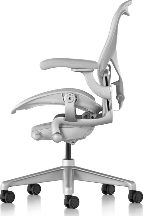 Herman Miller Aeron remastered Bürostuhl, Mineral grau, Größe B, Armlehnen Vinyl, Fußkreuz/Mechanik Alu-matt