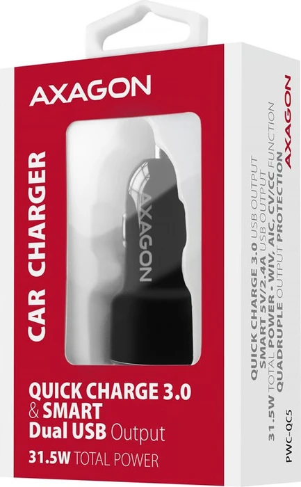 Axagon PWC-QC5 QC3.0 + 2.4A Car Charger schwarz