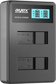 ayex USB Dual- Ladegerät für GoPro Akkus Typ AHDBT-501 für GoPro Hero 5, 6, 7, 8