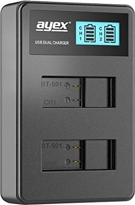 ayex USB Dual- Ladegerät für GoPro Akkus Typ AHDBT-501 für GoPro Hero 5, 6, 7, 8
