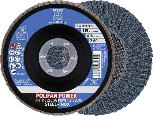 Pferd PFF 115 Z 60 SG POWER STEELOX POLIFAN Fächerschleifscheibe K60, 115x22.23mm, 10 Stück